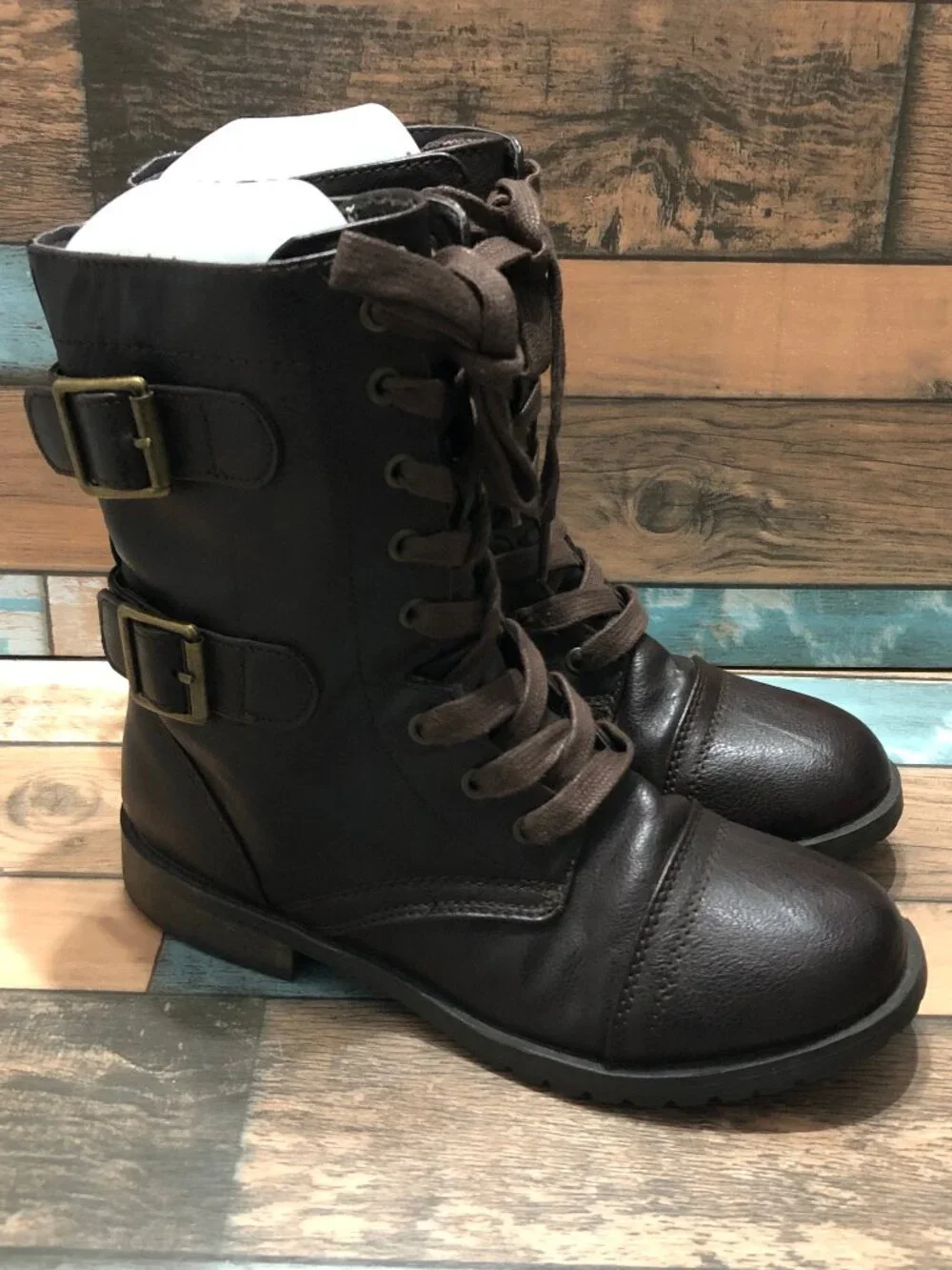 Self Esteem Combat Boots Zip Up Lace Up Brown Women's Size 6.5 M - Picture 1 of 12
